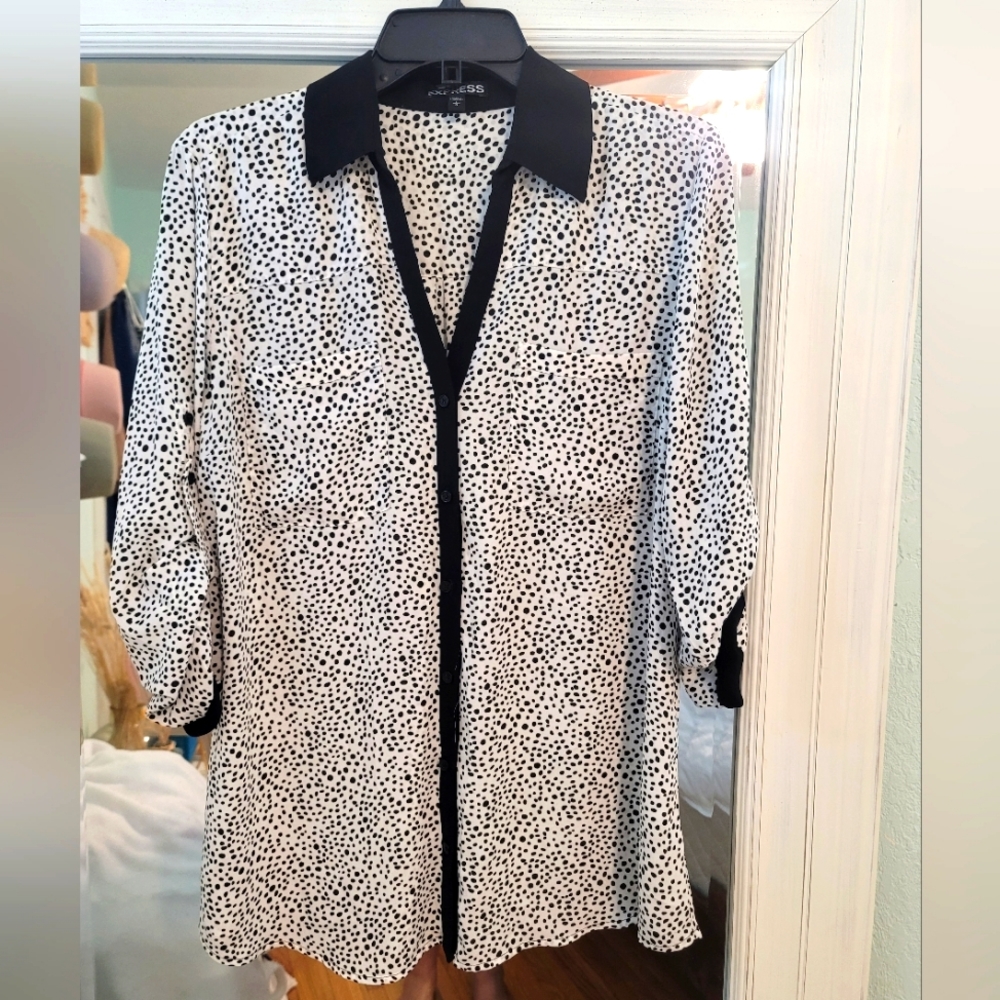 Express Button Down Polkadot Blouse